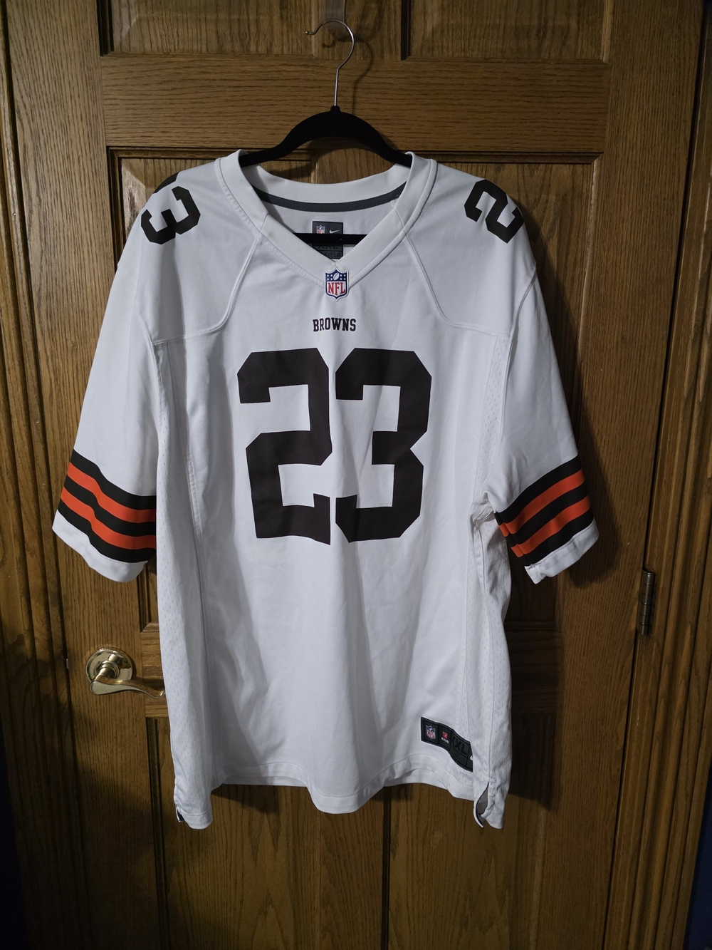 NFL Browns White #23 Replica Jersey with Brown and Orange Accents